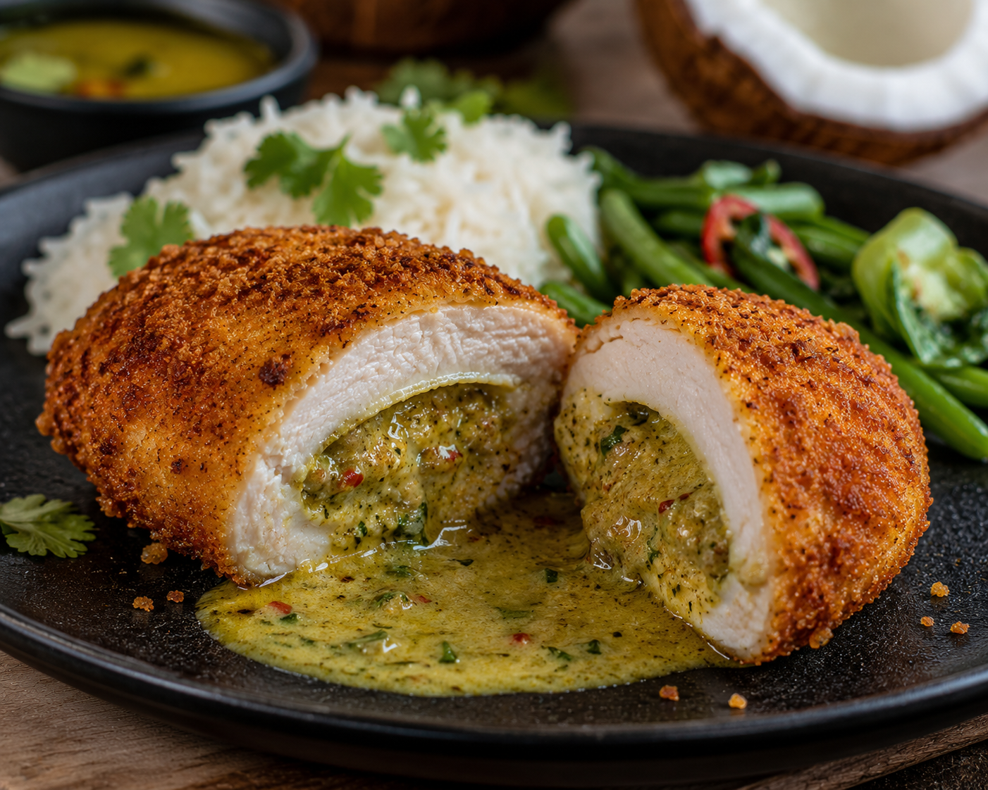 Green Curry and Coconut Chicken Kiev